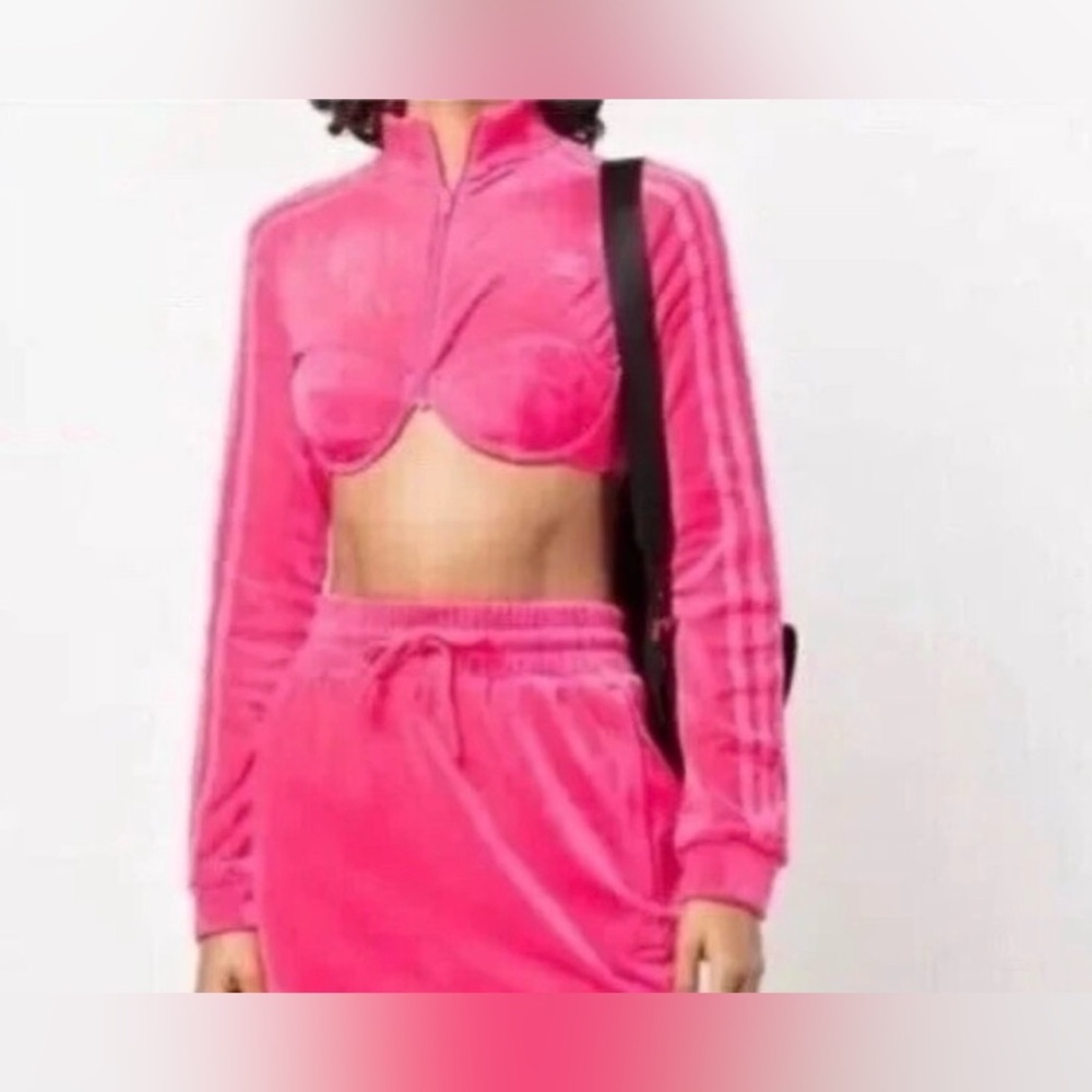 JEREMY SCOTT x ADIDAS Cropped Velour Track Jacket Bra Top Women’s Size Small - Picture 6 of 13